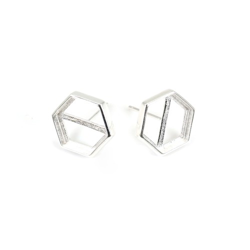 Brinco cabochão hexagonal 10mm - Prata 925 x 2pcs