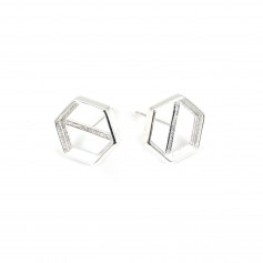 Brinco cabochão hexagonal 10mm - Prata 925 x 2pcs