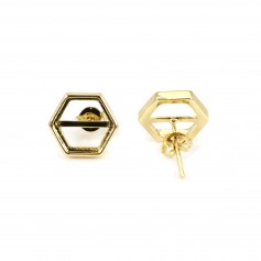 Brinco cabochão hexagonal 10mm - Ouro x 2pcs