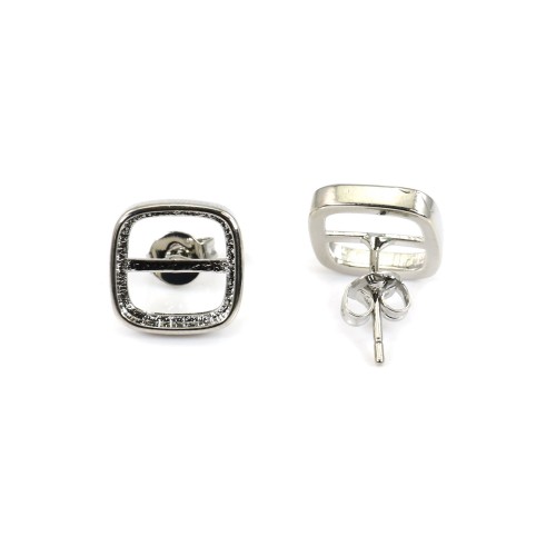 Earring for 9mm square cabochon - Silver plated x 2pcs