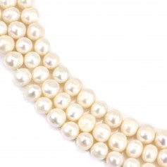 Perle de culture d'eau douce, blanche, ovale, 9-10mm x 37cm