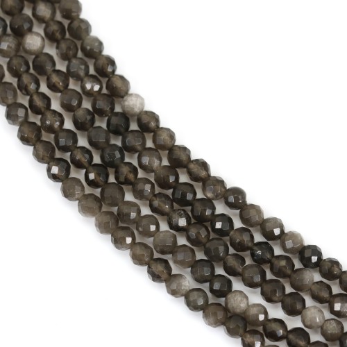 Obisidiana d'argento rotonda sfaccettata 4,5 mm x 39 cm