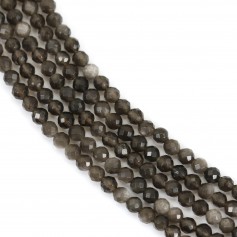 Obisidienne argenté rond facetté 4.5mm x 39cm