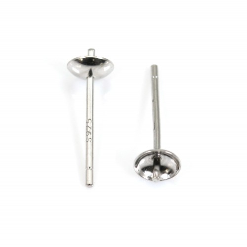 Clous d'oreilles pour semi percé Argent Rhodié 4mm x 4pcs