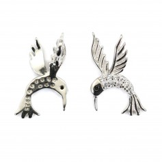 Pendentif colibris 10x15mm - oxyde de zirconium & Argent 925 rhodié x 1pc