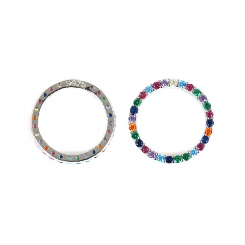 13.5mm Multicolored Pave Circle Charm - Zirconium Oxide & 925 Silver x 1pc