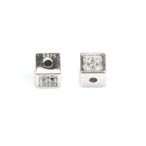 Perle Intercalaire cube 4mm - oxyde de zirconium & Argent 925 rhodié x 1pc