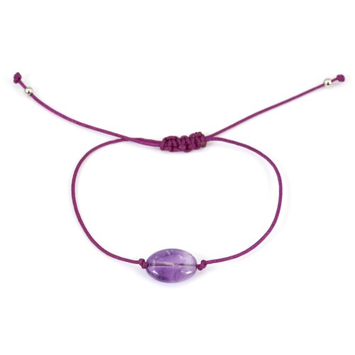 Pulsera oval amatista 10x14mm - cordón ajustable x 1pc