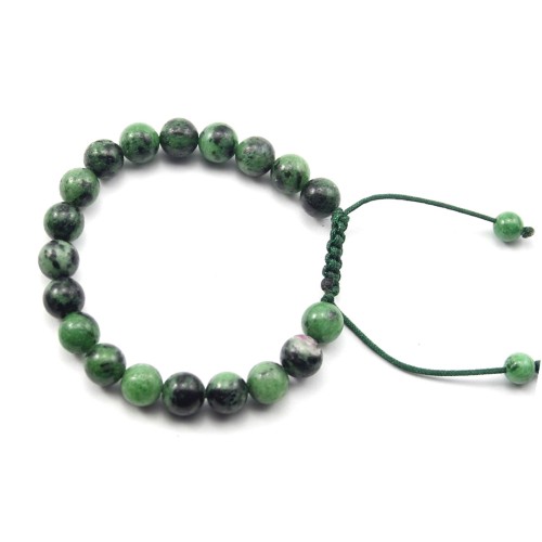 Pulseira 8mm Rubi Redonda Zoisite - Macramé Ajustável x 1pc