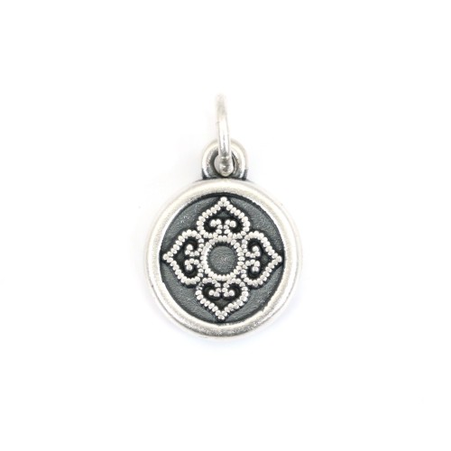 Pendentif breloque médaillon fleur 11x18mm - Argent 999 niellé x 1pc