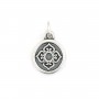 Pendentif breloque médaillon fleur 11x18mm - Argent 999 niellé x 1pc