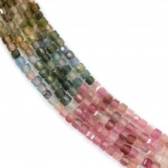 Tourmaline multicolore dégradé cube facetté 2mm x 40cm