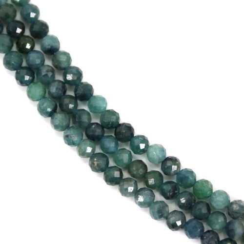Round faceted blue tourmaline 4mm x 39cm