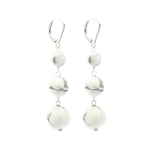 Boucle d'oreille Howlite 3 boules - Argent 925 x 2pcs