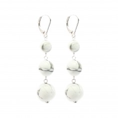 Boucles d'oreilles Howlite 3 boules - Argent 925 x 2pcs