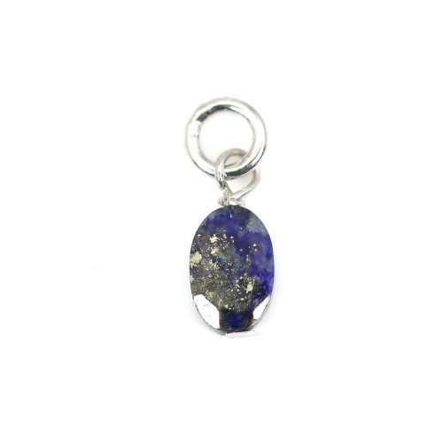 Lapis Lazuli Charm oval facettiert 4x6mm - 925er Silber rhodiniert x 1Stk