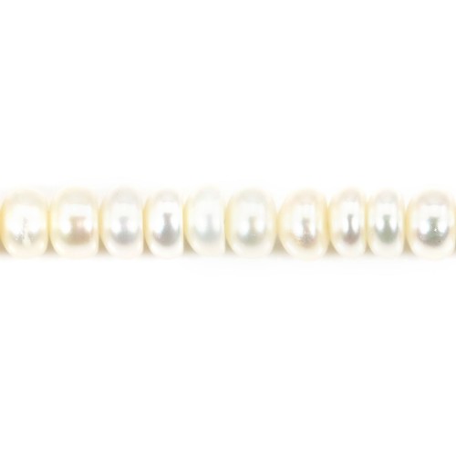 Freshwater cultured pearls, white, button rondelle, 5mm x 38cm