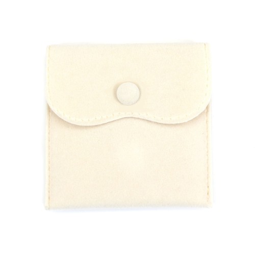 Beige velvet button pouch 10x10cm x 1pc