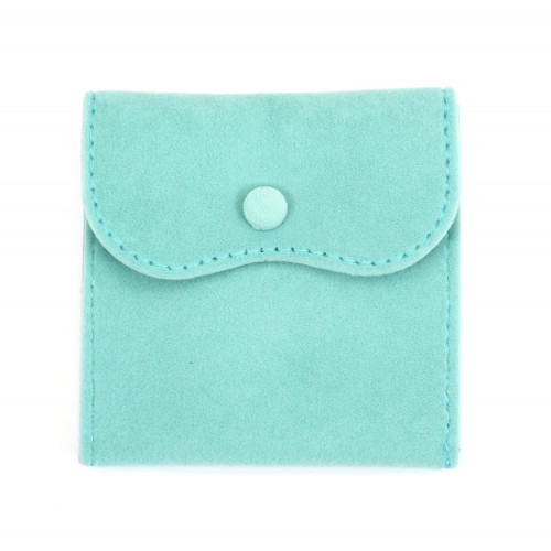 Turquoise velvet button pouch 10x10cm x 1pc