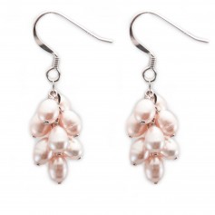 Boucles d'oreilles : perles d'eau douce mauve grappe & argent 925 x 2pcs