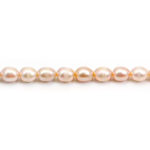 Freshwater cultured pearls, salmon, olive, 6.5-7.5mm x 37cm