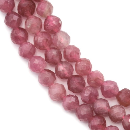 Round faceted pink tourmaline, 4mm x 38cm