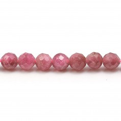 Tourmaline rose foncé, de forme ronde facetté, 4mm x 6pcs