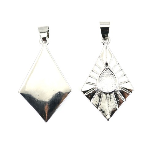 Diamond pendant for cabochon drop 8x10mm - Silver plated x 1pc