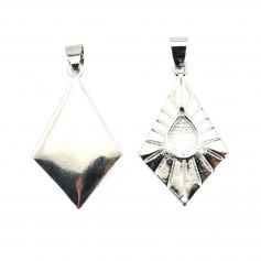 Ciondolo con diamante per goccia cabochon 8x10mm - Placcato argento x 1pc
