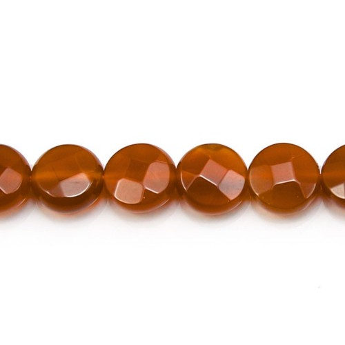 Rote flache facettierte runde Achatperlen, 8mm x 40cm.