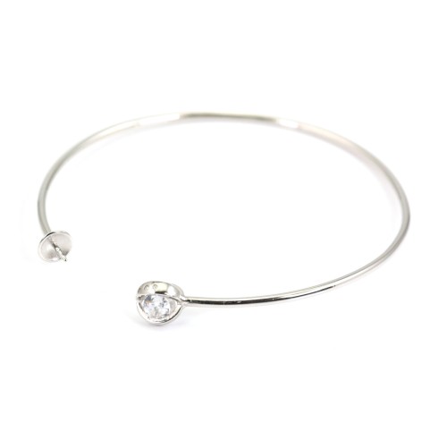 Argent 925 rhodié avec zirconium bracelet réglable pour perles semi percée 60mm x 1pc