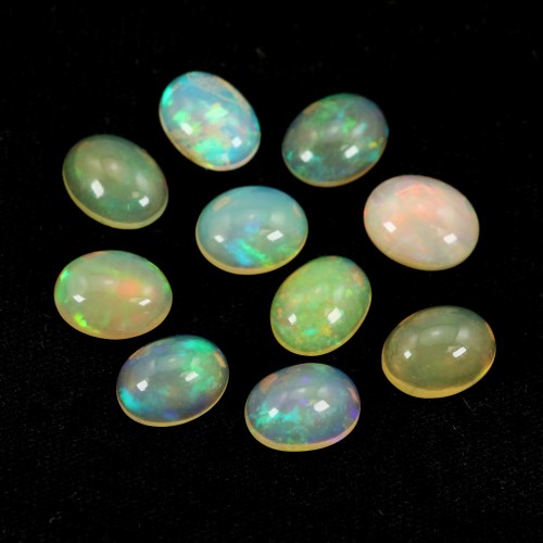 Ethiopian opal cabochon, multicolored, oval shape, 7x9mm x 1pc