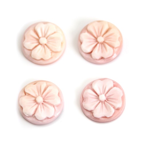 Cabochão Cameo Rosa Concha flor redonda 16mm x 1pc