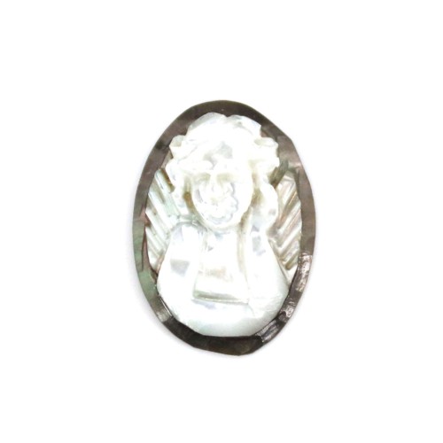 Cabochon Kamee Perlmutt grau oval Engel 13x18mm x 1St