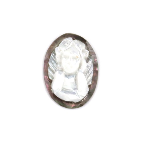 Cabochon Kamee Perlmutt grau oval Engel 10x14mm x 1St