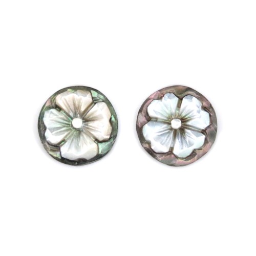 Cabochon Camée Nacre gris rond fleur 12mm x 1pc