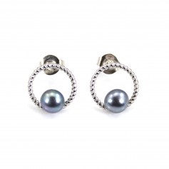 Boucles d'oreilles cerclée Perle de culture bleue - Argent 925 rhodié x 2pcs