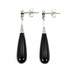 Boucles d'oreilles Obsidienne goutte 7x23mm - Argent 925 Rhodié x 2pcs
