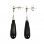 Earring Obsidian drop 7x23mm - Silver 925 Rhodium x 2pcs