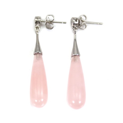 Brinco de Quartzo Rosa 7x23mm - Prata 925 com Ródio x 2pcs