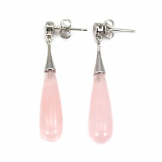 Brinco de Quartzo Rosa 7x23mm - Prata 925 com Ródio x 2pcs