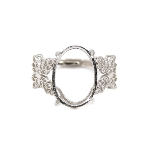 Einstellbarer Ring Blume für Cabochon 13x18mm - Zirkoniumoxid & 925er Silber rhodiniert x 1Stk