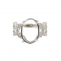 Bague réglable fleur pour cabochon 13x18mm - oxyde de zirconium & Argent 925 rhodié x 1pc