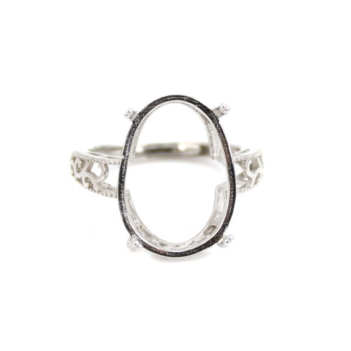 Adjustable ring for cabochon 13x18mm - Silver 925 rhodium x 1pc