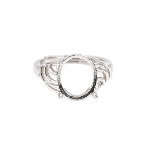 Adjustable ring decorated for cabochon 10x12mm - Silver 925 rhodium x 1pc