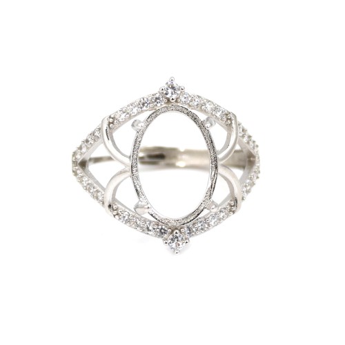 Einstellbarer Ring verziert für Cabochon 10x14mm - Zirkoniumoxid & 925er Silber rhodiniert x 1Stk