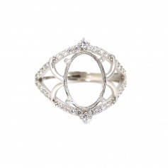 Anillo ajustable decorado para cabujón 10x14mm - Óxido de circonio & Plata 925 rodio x 1pc