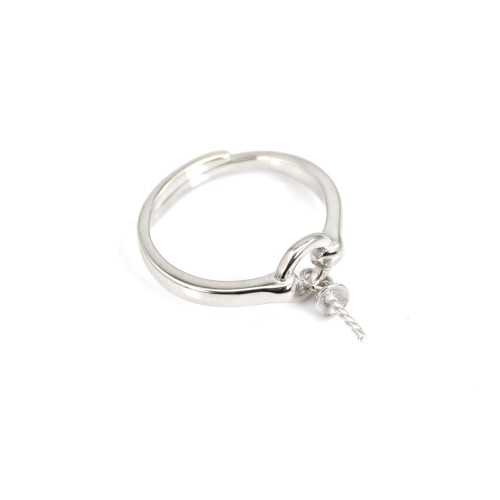 Verstellbarer Ring mit Ringschiene für Halbperlen - 925er Silber rhodiniert x 1Stk
