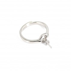 Bague réglable avec bélière pour semi-percée  - Argent 925 rhodié x 1pc