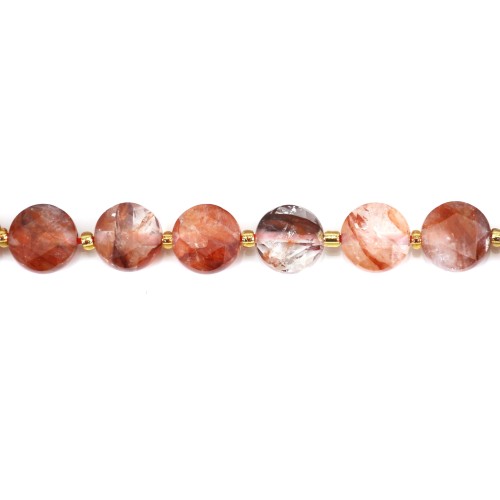 Quartz Hématoïde rouge (Quartz feu) rond plat facetté 8.5mm x 38cm (39pcs)